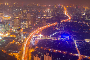 航拍上海延安东路高架桥夜景19