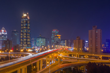 航拍上海延安东路高架桥夜景41