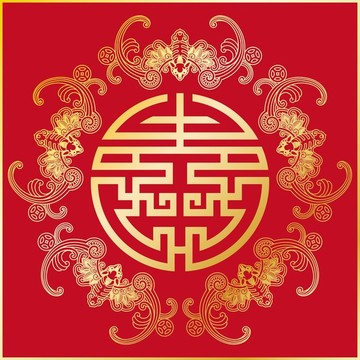 五福捧壽紋燙金版