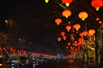 城市春节街头夜景