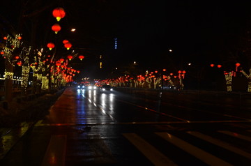 城市春节街头夜景