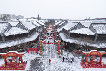 青州古城旅游景区水墨雪景