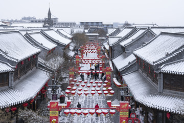 青州古城旅游景区水墨雪景