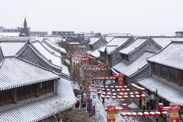 青州古城旅游景区水墨雪景