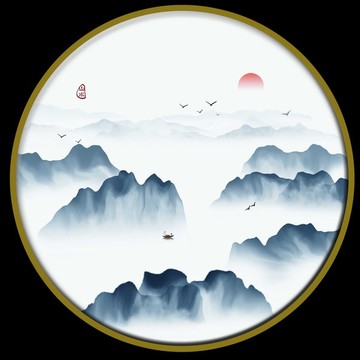 中式圆形山水图