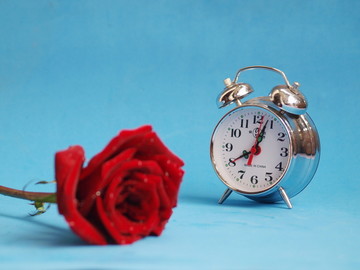 红色玫瑰和时钟