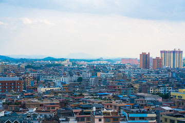 玉林市老城区密集的建筑鸟瞰图