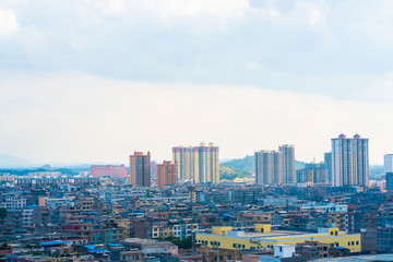 玉林市老城区密集的建筑鸟瞰图