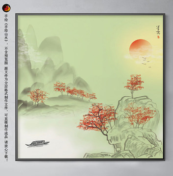 新中式客廳玄關(guān)水墨山水畫