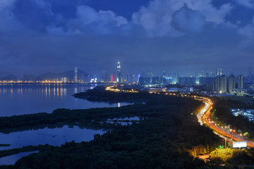 深圳湾后海红树林城市风光夜景