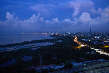 深圳湾后海红树林城市风光夜景