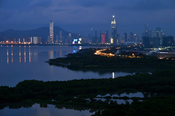 深圳湾后海红树林城市风光夜景