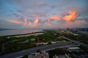 深圳湾后海红树林城市风光晨曦