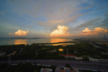 深圳湾后海红树林城市风光晨曦