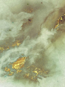 竖版云雾缭绕山峰抽象金箔装饰画