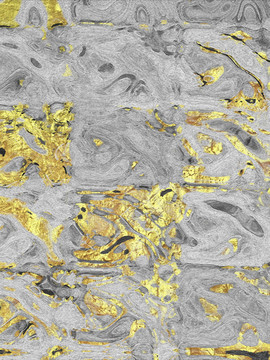 竖版混乱墨迹黑白金箔抽象装饰画