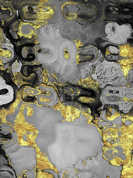 竖版抽象金箔墨迹黑白装饰画
