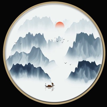禪意圓形山水