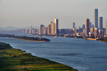 长沙湘江橘子洲头城市风光