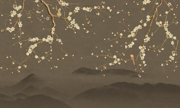 手繪梅花背景墻