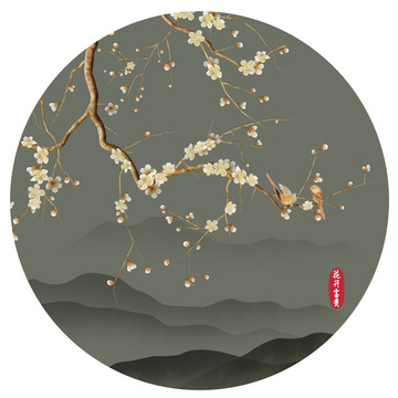 圓形手繪花鳥裝飾畫