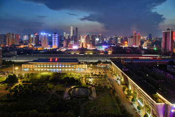 长沙火车站五一大道城市风光夜景