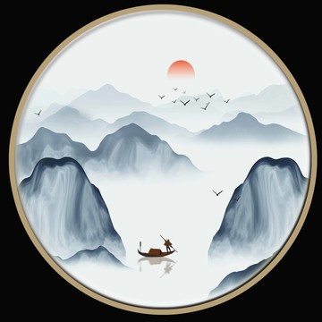 圓形山水裝飾畫(huà)