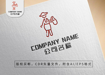 线条女性logo手提购物袋标志