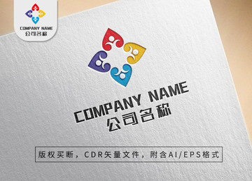 优雅四色小人logo牵手标志