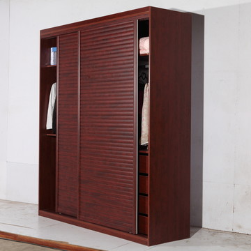 棕色实木简约现代组装型衣柜整体