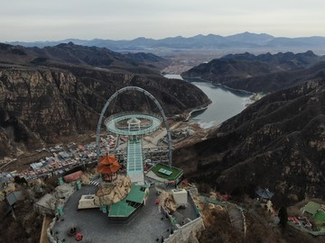 航拍石林峡观景台水库