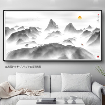 新中式水墨山水背景墻壁畫