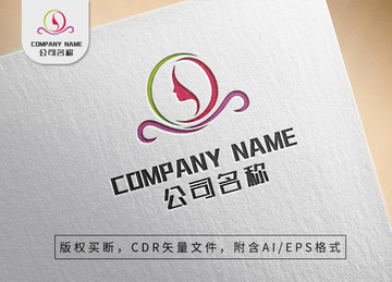 女性唯美线条logo侧脸商标