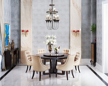 古典高端实木真皮美式餐桌椅