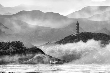 水墨西湖美景