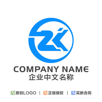 字母ZK组合标志飞字LOGO