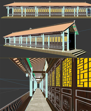 中式文化长廊模型