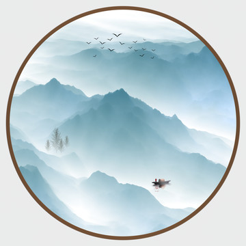 大氣中式高清水墨山水畫山水畫