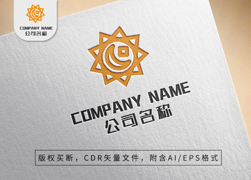 太阳月亮星星logo花朵商标