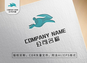 跳跃兔子logo矫健动物商标