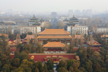 北京市景山公园北眺钟鼓楼