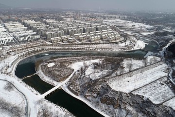 白雪覆盖的青州富贵养生苑小区