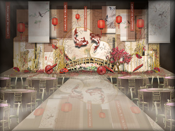 香檳色新中式婚禮分層效果圖唯美
