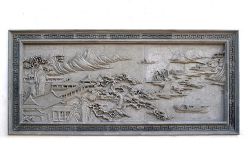 石板浮雕中国山水画