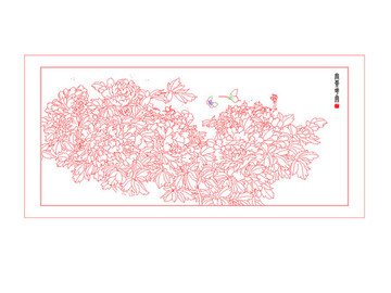 中式背景墻裝飾畫(huà)AI稿富貴花開(kāi)