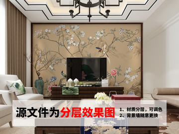 室內(nèi)墻紙壁畫效果圖設(shè)計電視背景