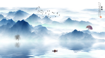 山水畫新中式意境山水裝飾畫