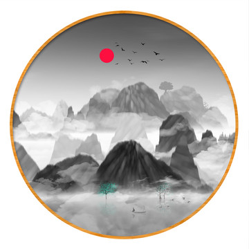 水墨屏風(fēng)畫(huà)