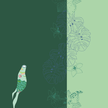 鯉魚植物花卉圖案設計