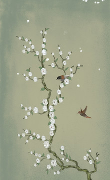 新中式復(fù)古花鳥畫